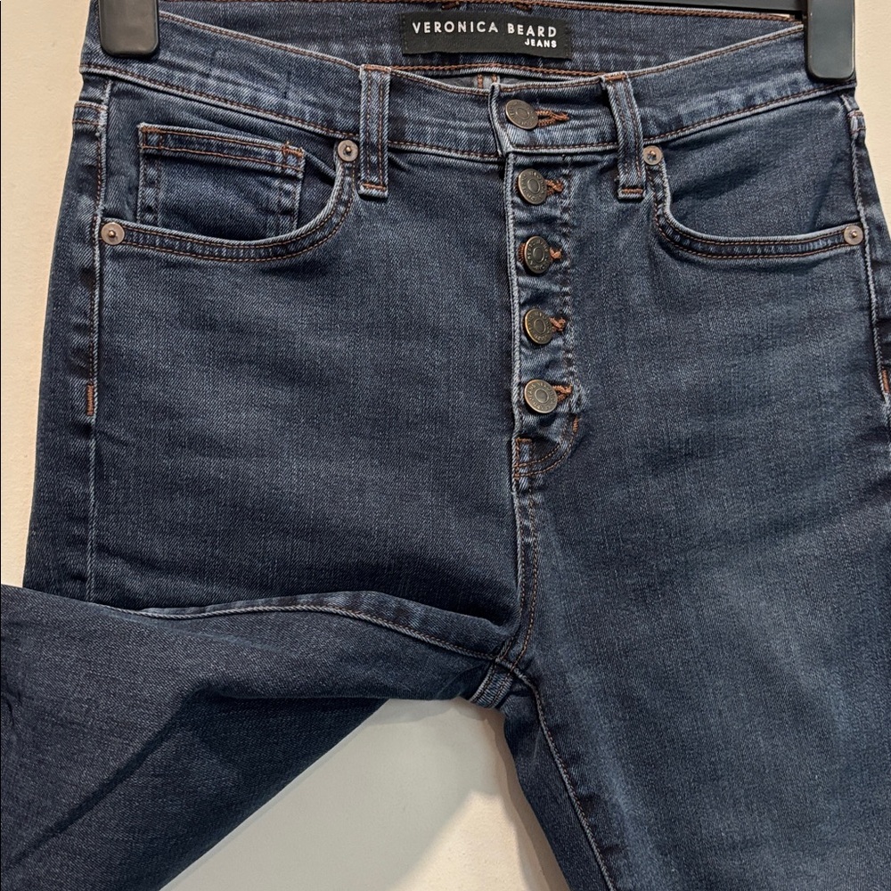 Veronica Beard Debbie High-Rise Skinny Jeans Button Fly Dark Wash Raw Hem 27 - Picture 7 of 15